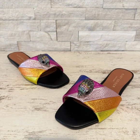 Kurt Geiger Kensington Flat Sandals Rainbow Metallic Stripe Slide Size 36.5 EU - Picture 15 of 16